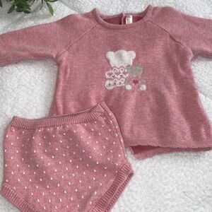 Mayoral Pink Sweater Dress Set Bears 4-6M Baby Girl EUC